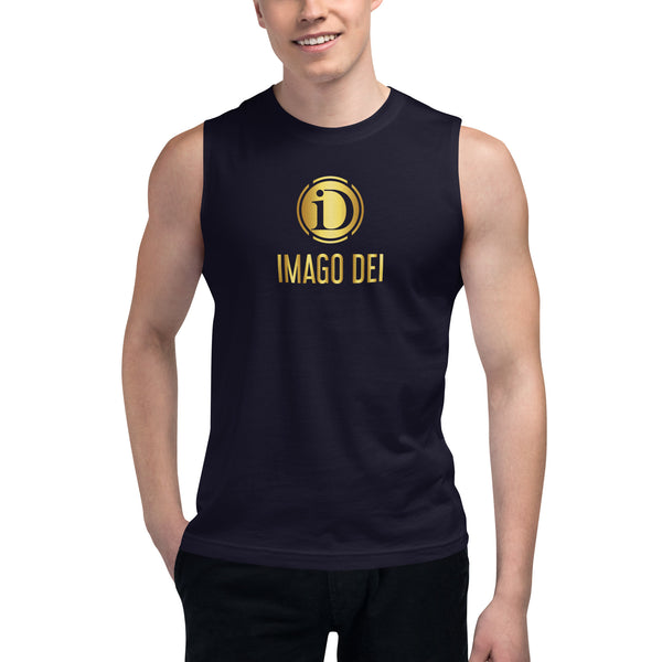 IMAGO DEI  MEN'S NAVY SLEEVELESS TANK.