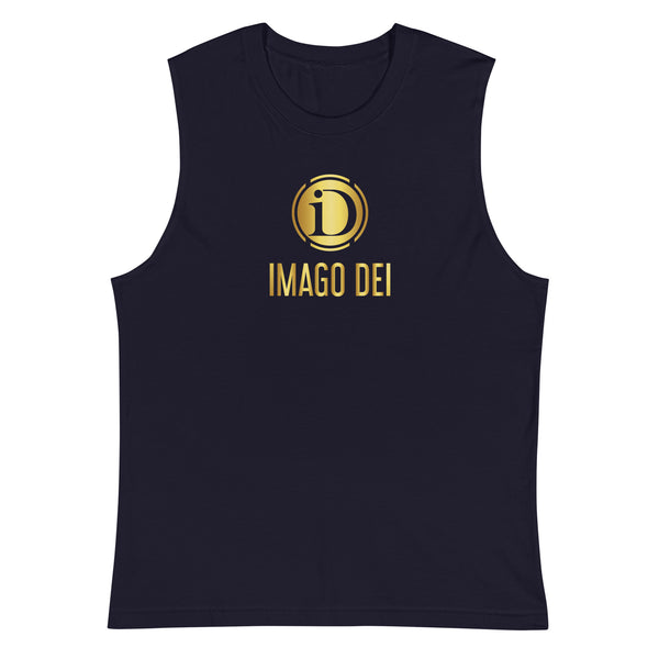IMAGO DEI  MEN'S NAVY SLEEVELESS TANK.
