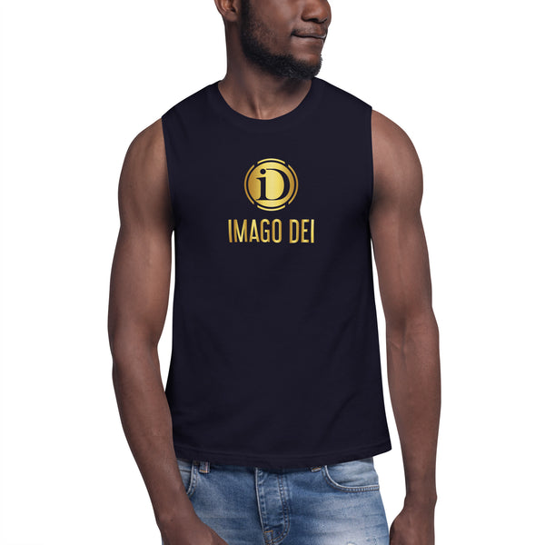 IMAGO DEI  MEN'S NAVY SLEEVELESS TANK.