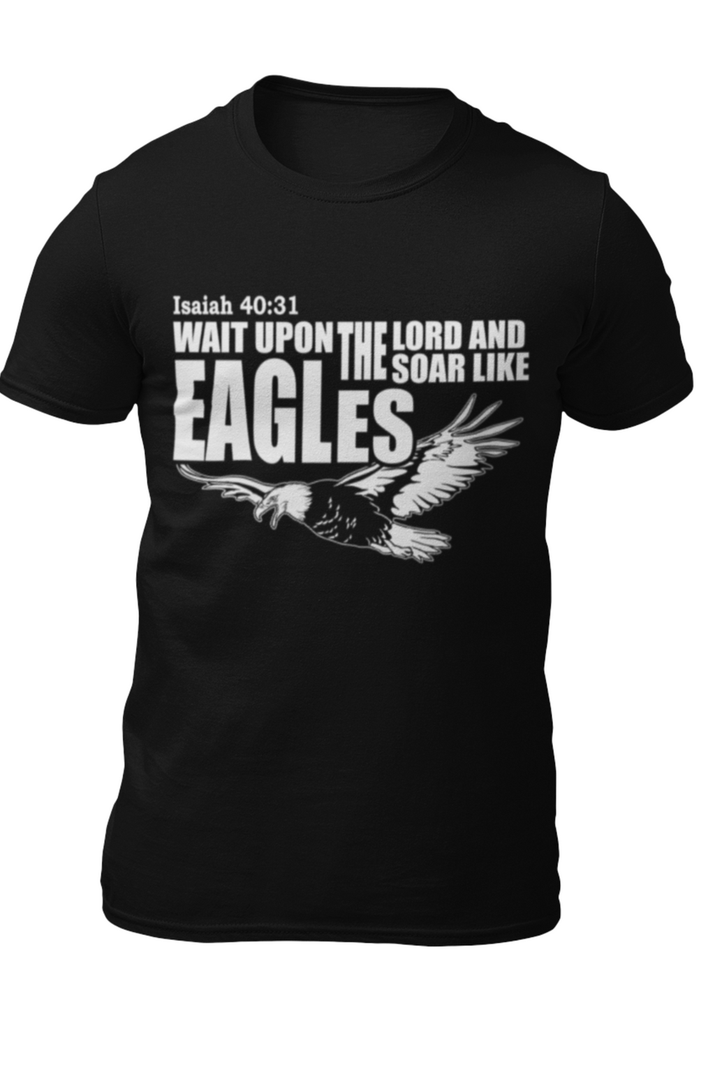 Black women’s Isaiah 40:31 Christian T‑shirt — Wait on the Lord Strength Renewed.