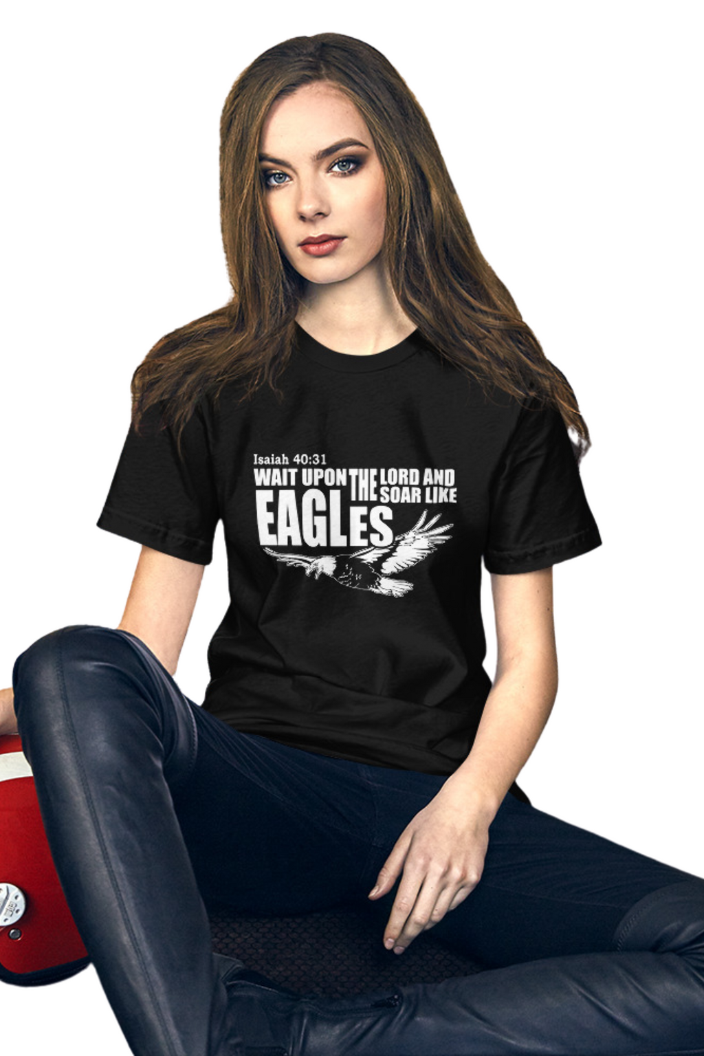 Black women’s Isaiah 40:31 Christian T‑shirt — Wait on the Lord Strength Renewed.