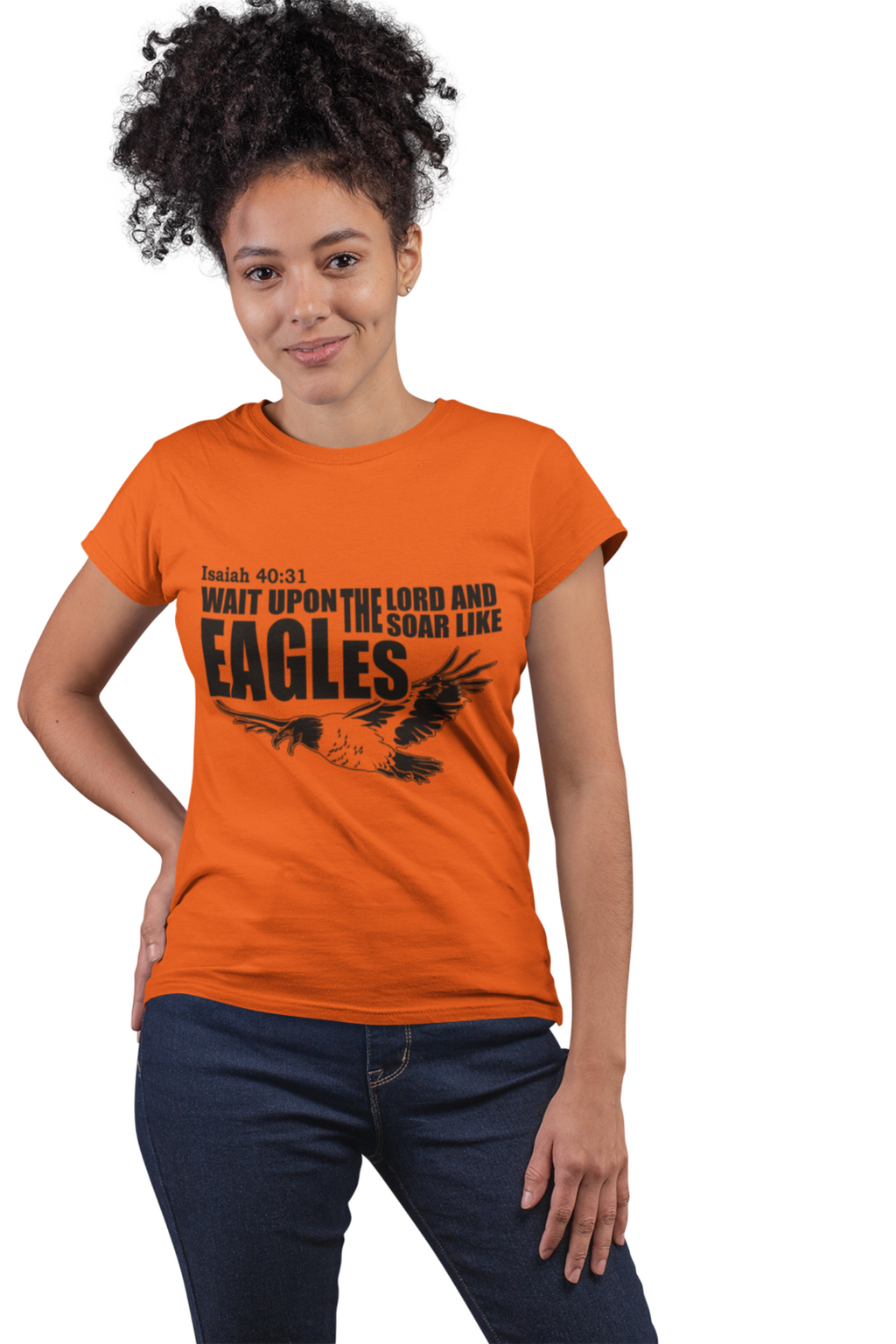 Heather orange women’s Isaiah 40:31 T‑shirt — Strength Renewed edition.