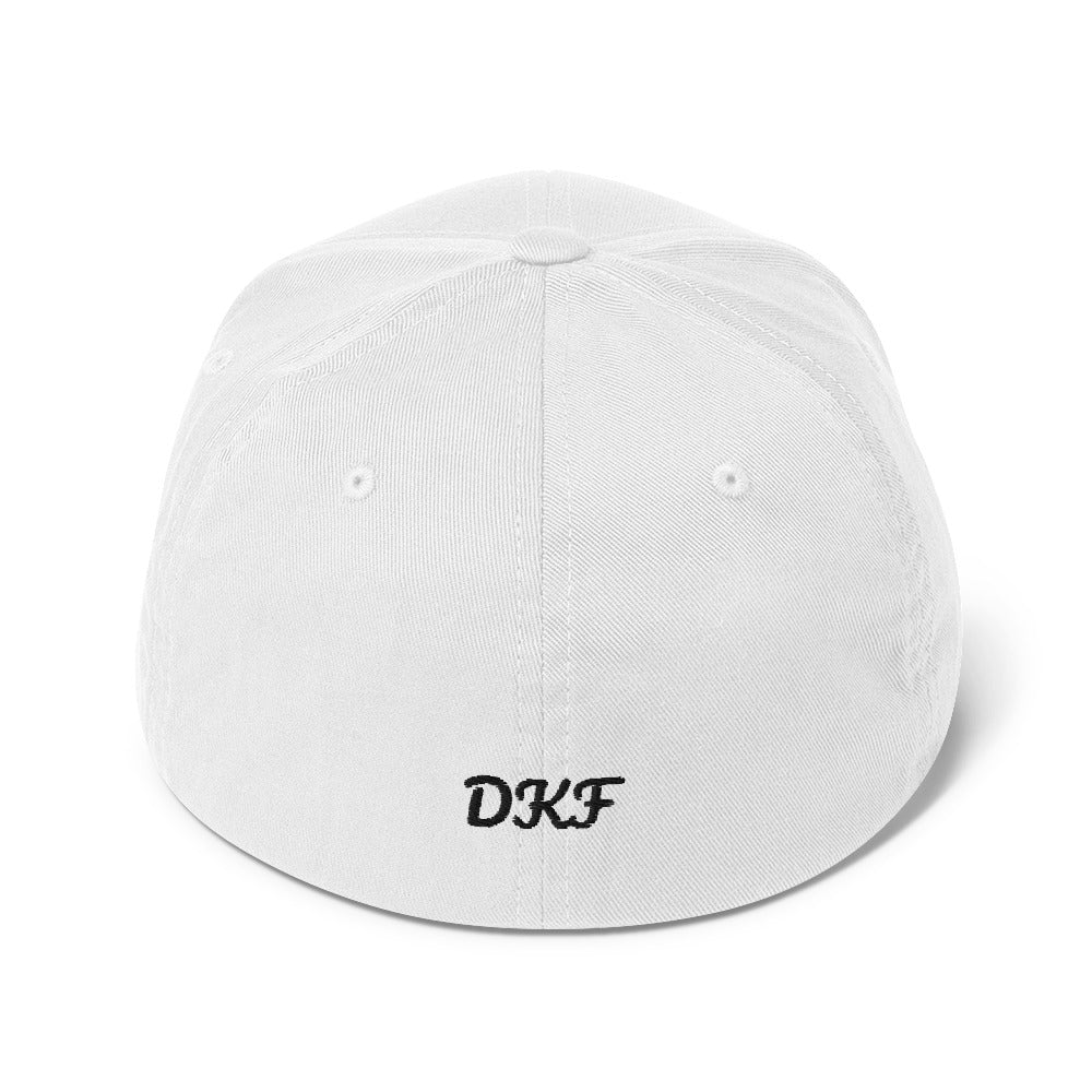 White DKF twill cap with Kingdom culture embroidery — DKINGDOMFASHIONS.