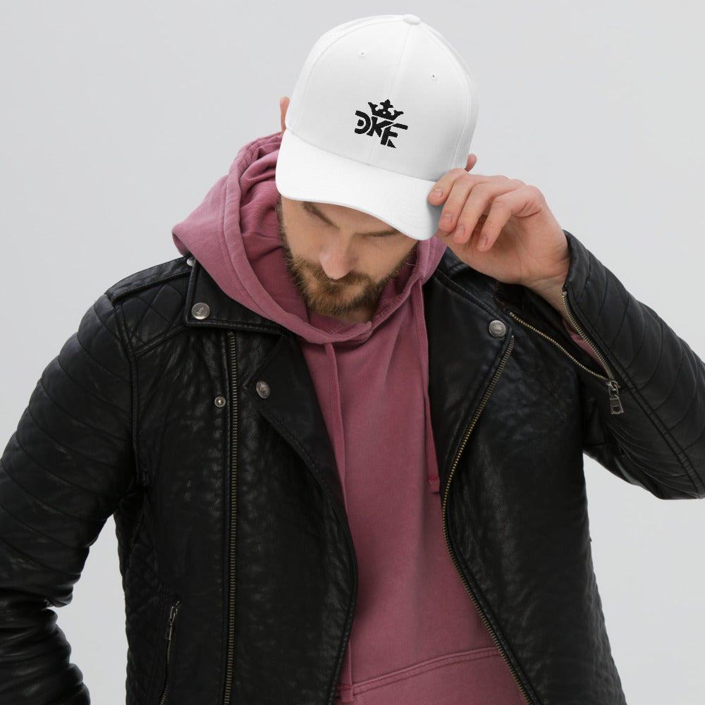 White DKF twill cap with Kingdom culture embroidery — DKINGDOMFASHIONS.