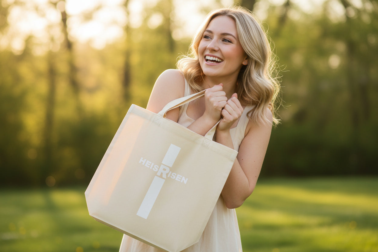 DKINGDOMFASHIONS Christian tote bag inspired by 1 Peter 1:3.