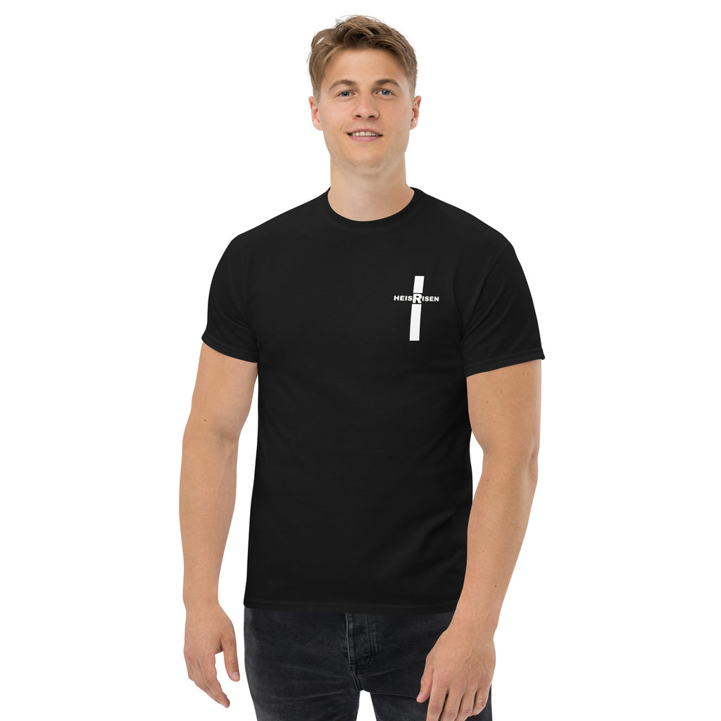 Black Christian resurrection T‑shirt with HE IS RISEN design inspired by 1 Peter 1:3.