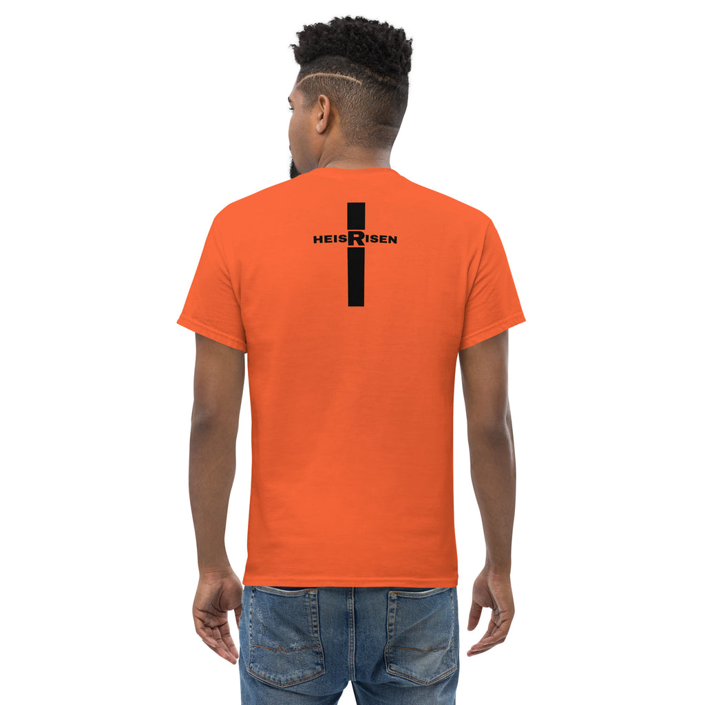 DKINGDOMFASHIONS red HE IS RISEN shirt declaring the resurrection.