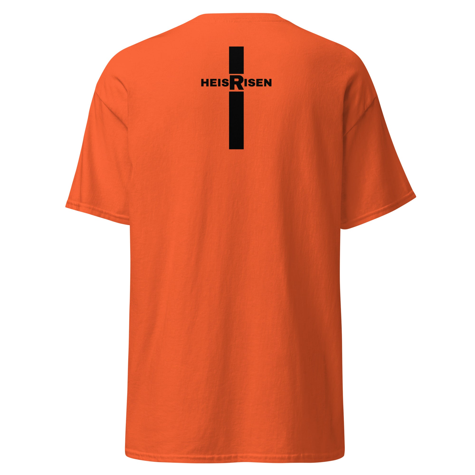 DKINGDOMFASHIONS red HE IS RISEN shirt declaring the resurrection.