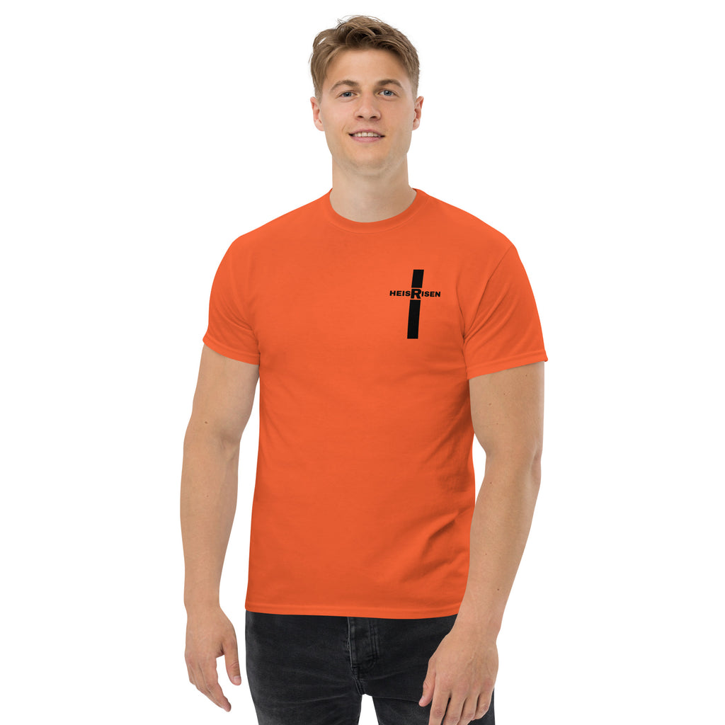 DKINGDOMFASHIONS red HE IS RISEN shirt declaring the resurrection.