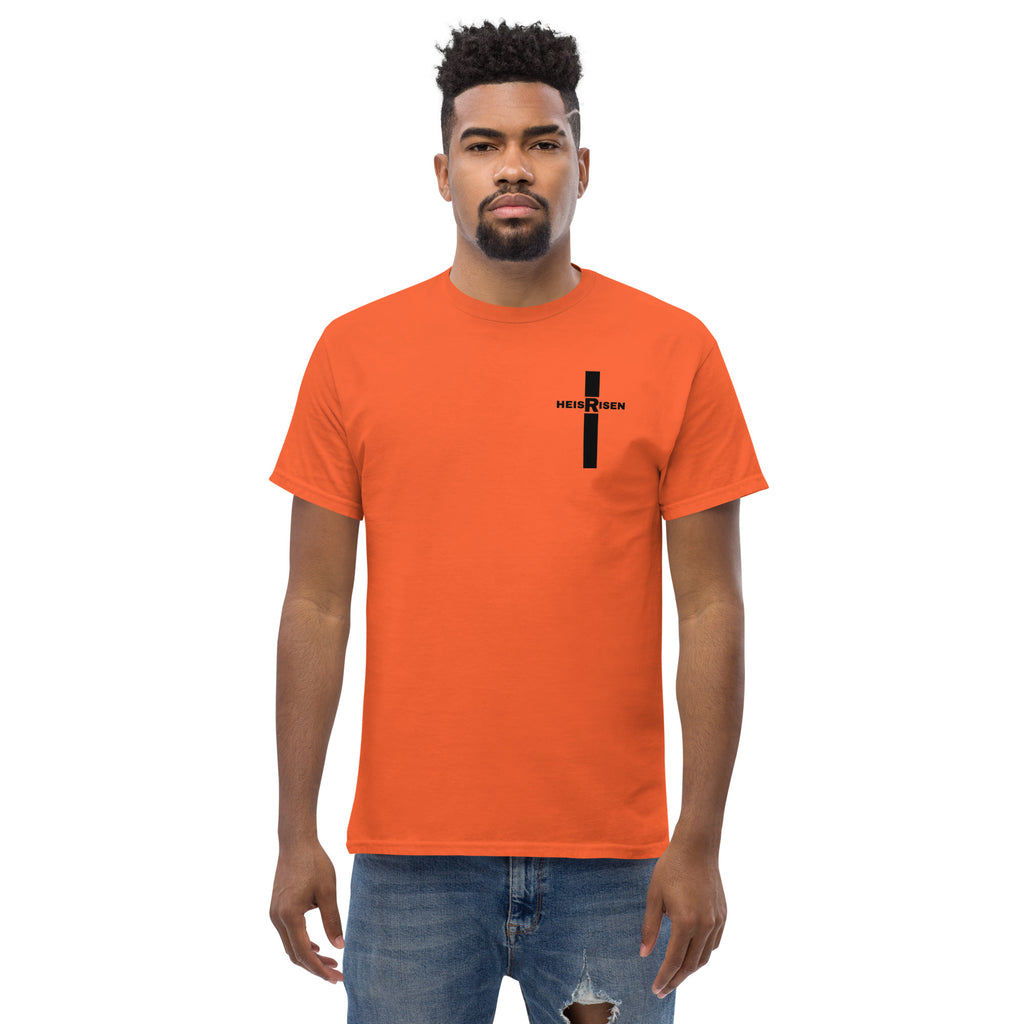 DKINGDOMFASHIONS red HE IS RISEN shirt declaring the resurrection.
