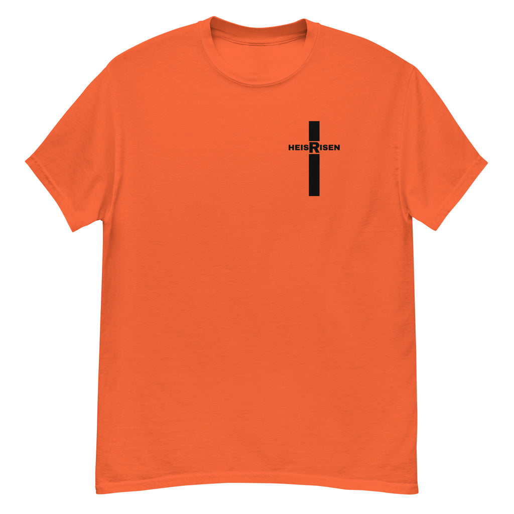 DKINGDOMFASHIONS red HE IS RISEN shirt declaring the resurrection.