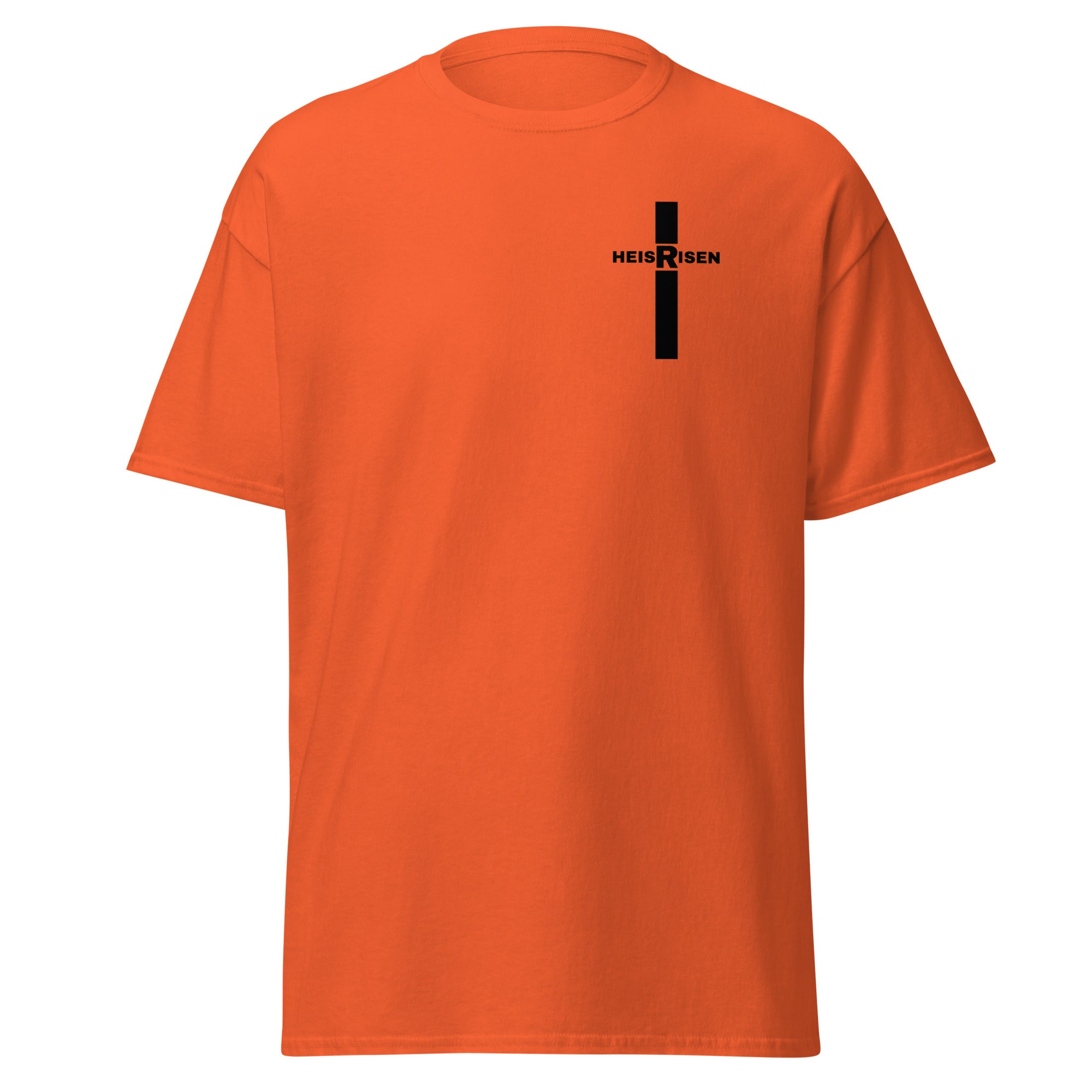 DKINGDOMFASHIONS red HE IS RISEN shirt declaring the resurrection.