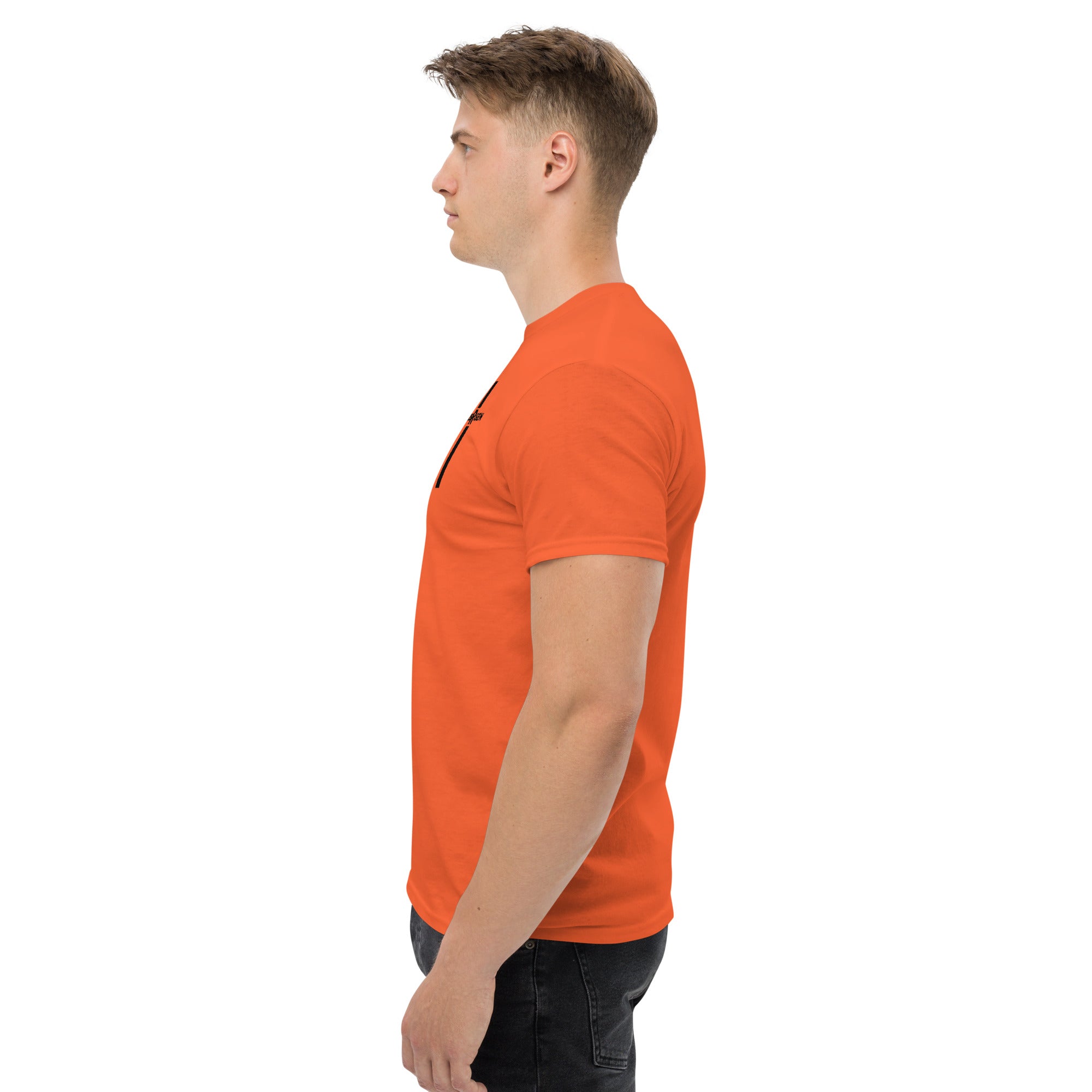 DKINGDOMFASHIONS red HE IS RISEN shirt declaring the resurrection.