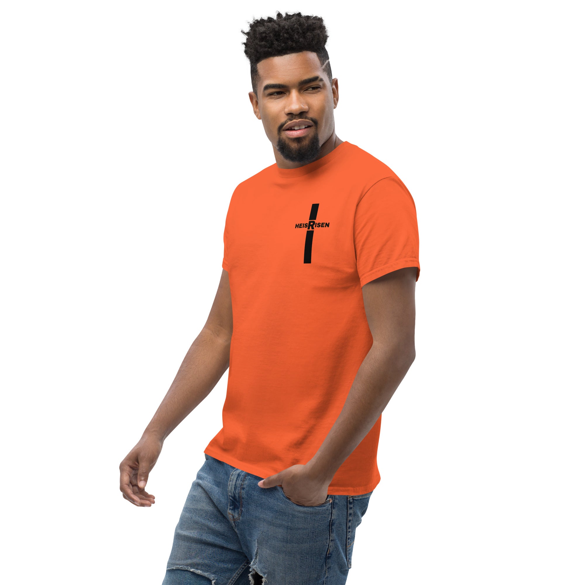 DKINGDOMFASHIONS red HE IS RISEN shirt declaring the resurrection.