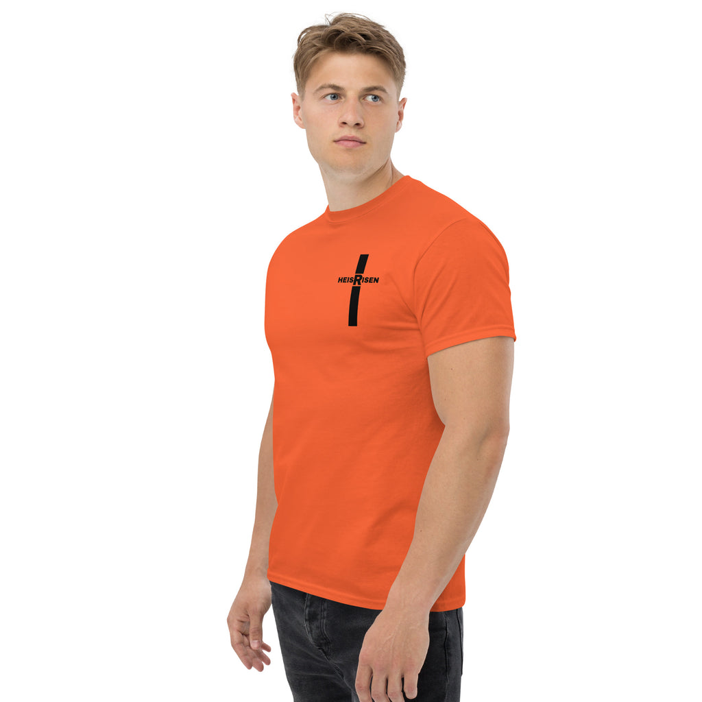 DKINGDOMFASHIONS red HE IS RISEN shirt declaring the resurrection.