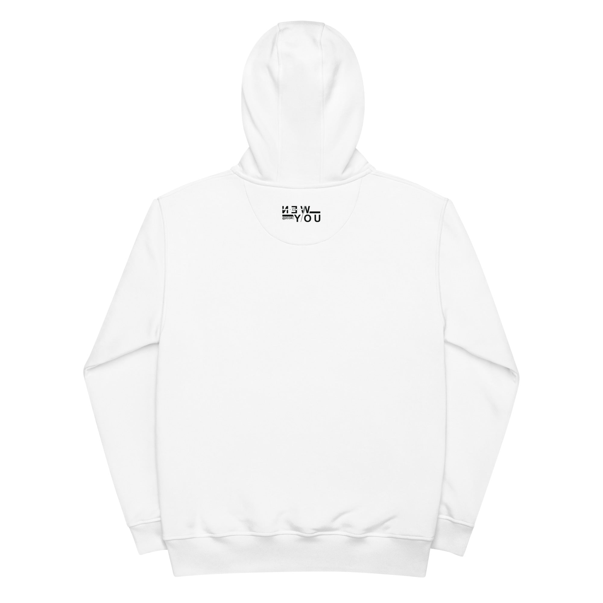 2 Corinthians 5:17 eco hoodie made from organic cotton and recycled polyester, Christian streetwear design by DKINGDOMFASHIONS.
