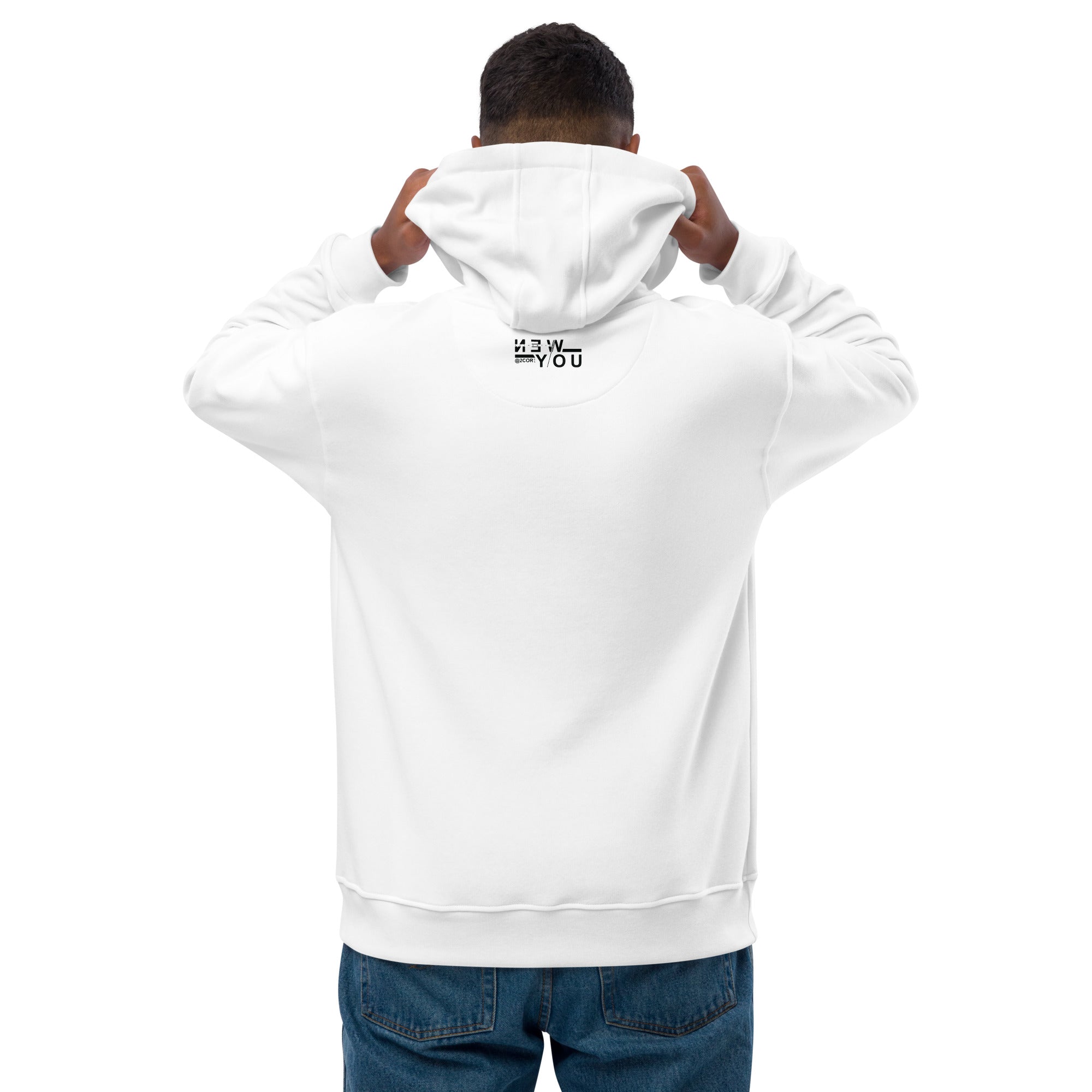 2 Corinthians 5:17 eco hoodie made from organic cotton and recycled polyester, Christian streetwear design by DKINGDOMFASHIONS.

