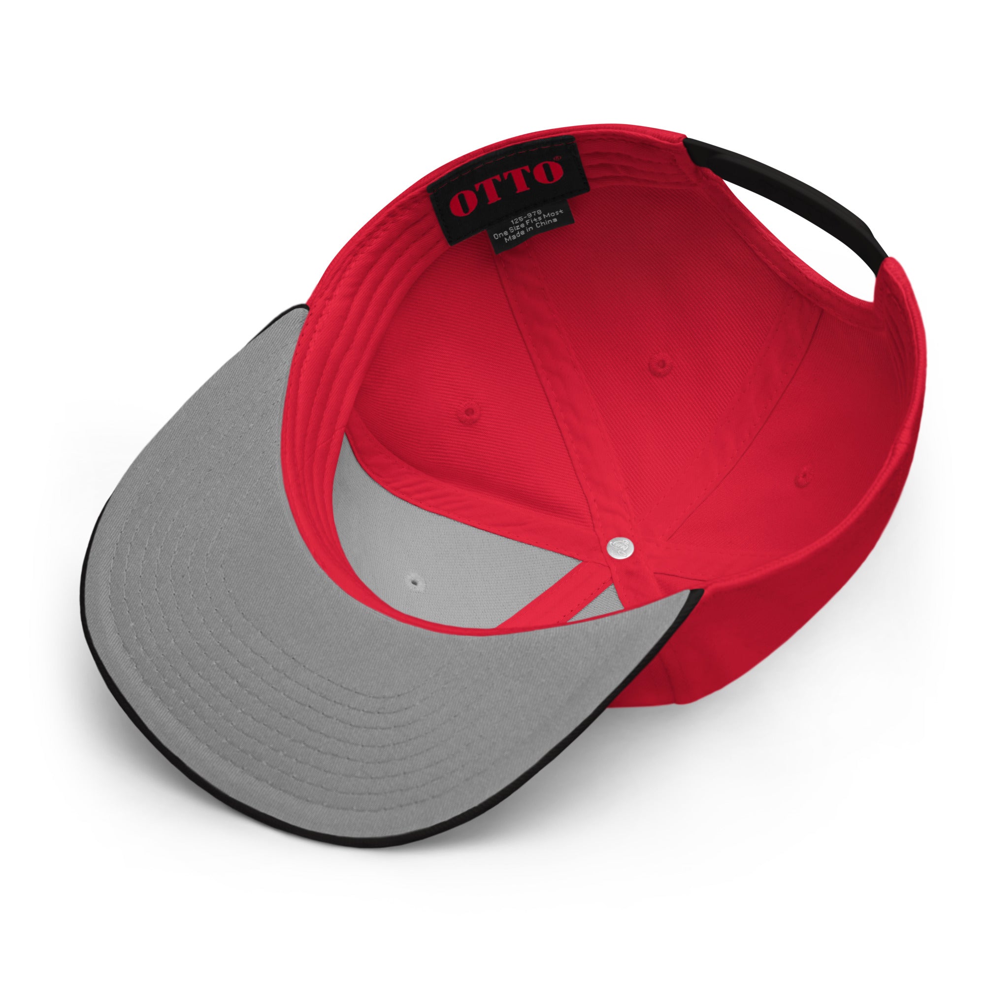 Black and red IMAGO DEI snapback hat with red embroidery — Christian streetwear.