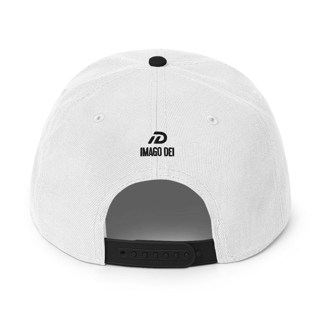 Black and white IMAGO DEI snapback hat with white embroidery — DKINGDOMFASHIONS.