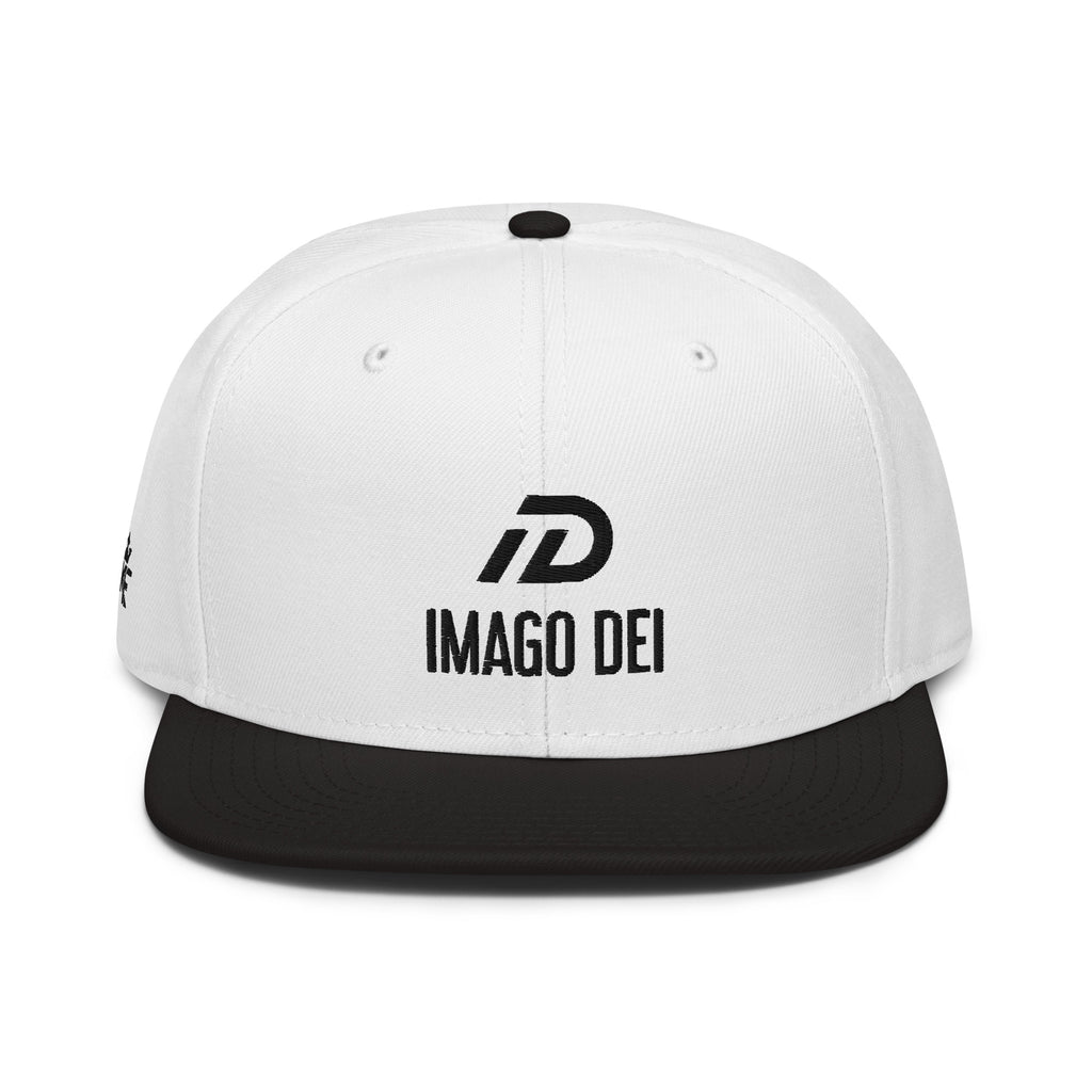 Black and white IMAGO DEI snapback hat with white embroidery — DKINGDOMFASHIONS.