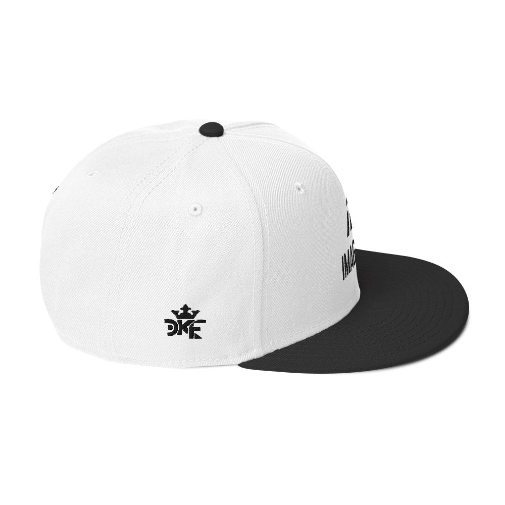 Black and white IMAGO DEI snapback hat with white embroidery — DKINGDOMFASHIONS.