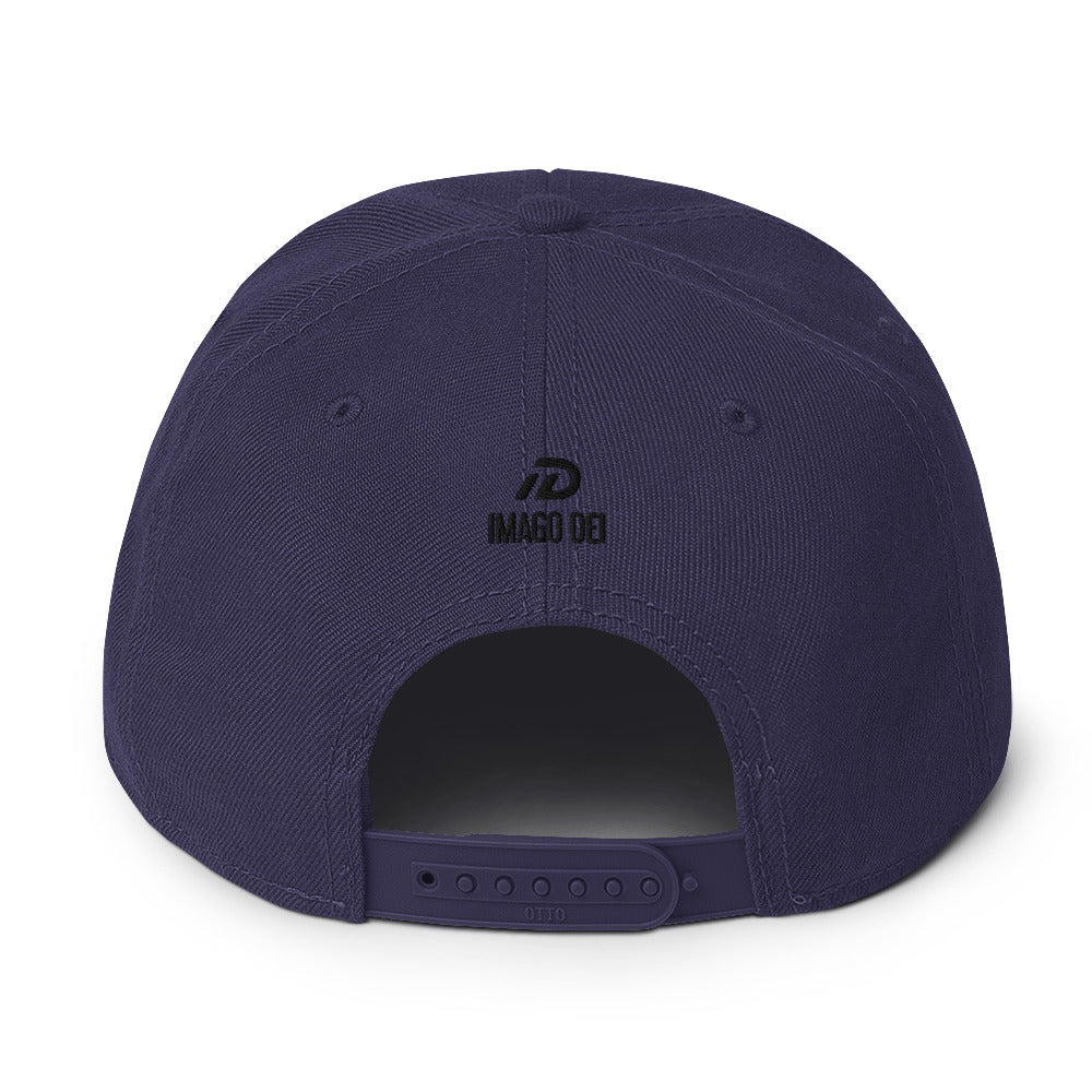Navy blue IMAGO DEI embroidered snapback hat — DKINGDOMFASHIONS.