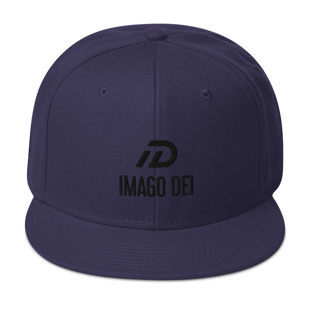 Navy blue IMAGO DEI embroidered snapback hat — DKINGDOMFASHIONS.