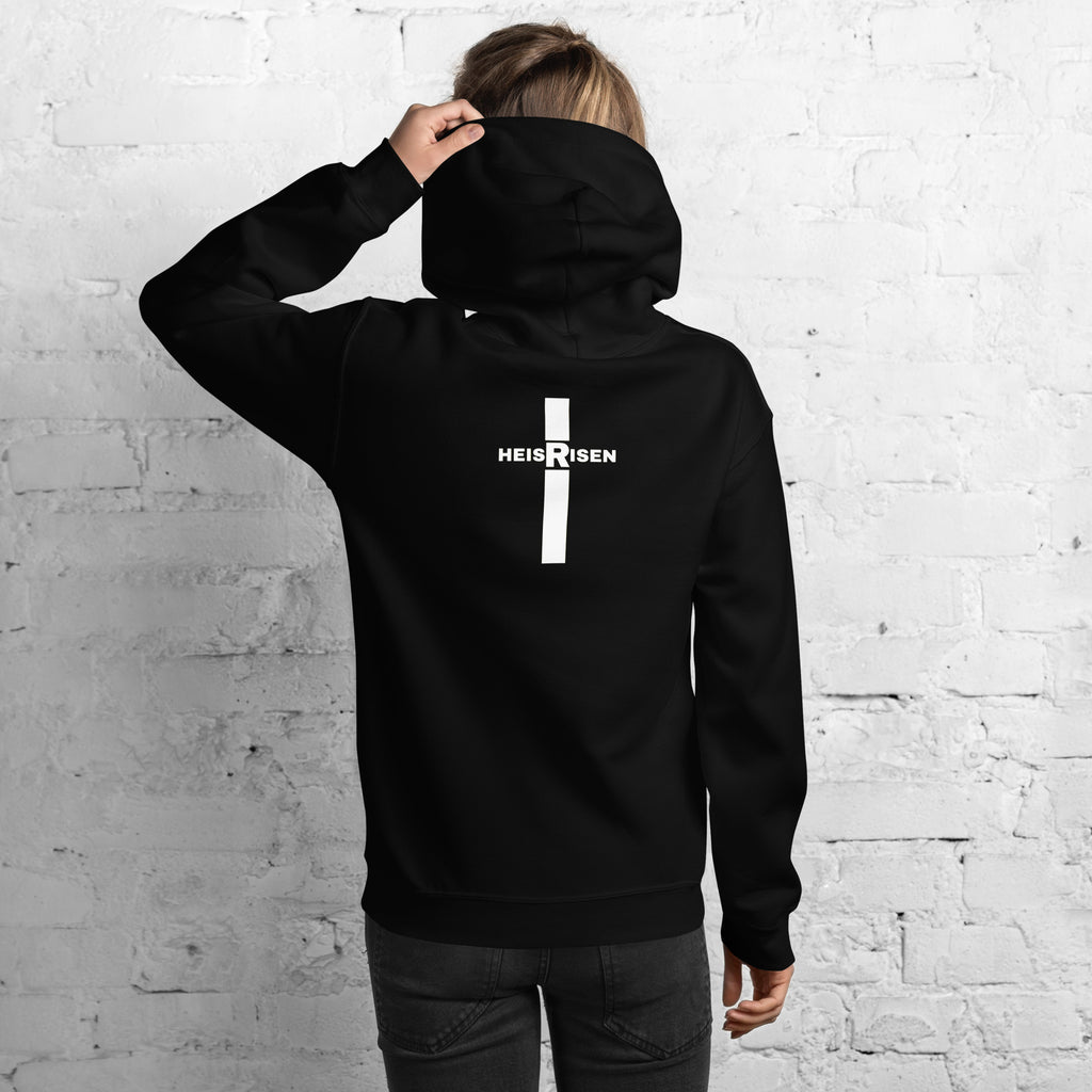 Black women’s Christian resurrection hoodie with Praise God for a Living Hope and 1 Peter 1:3.