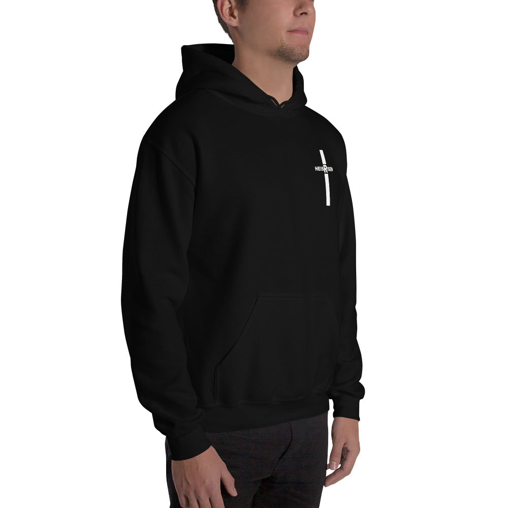 Black men’s Christian resurrection hoodie with He Is Risen and 1 Peter 1:3.