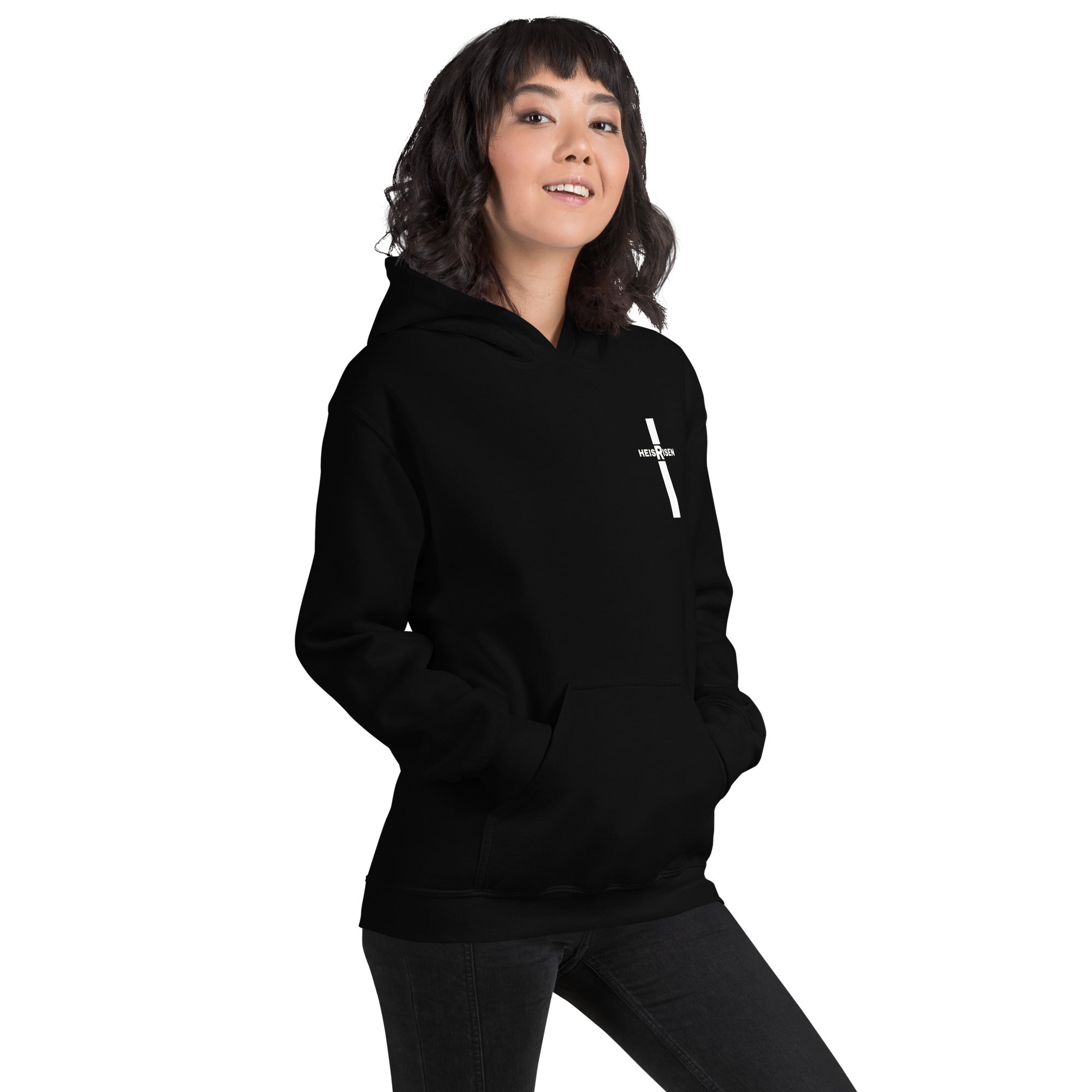 Black women’s Christian resurrection hoodie with Praise God for a Living Hope and 1 Peter 1:3.