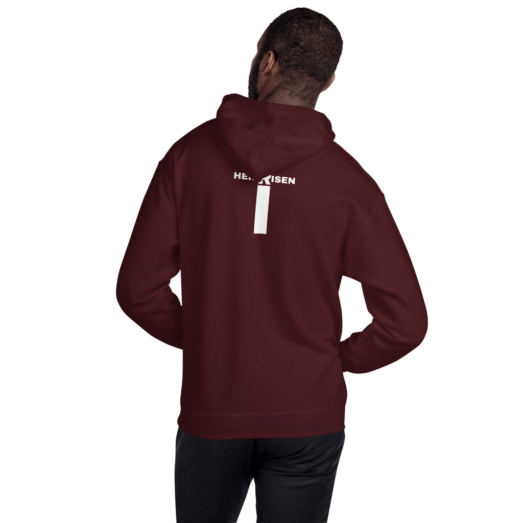 DKINGDOMFASHIONS maroon He Is Risen men’s hoodie.