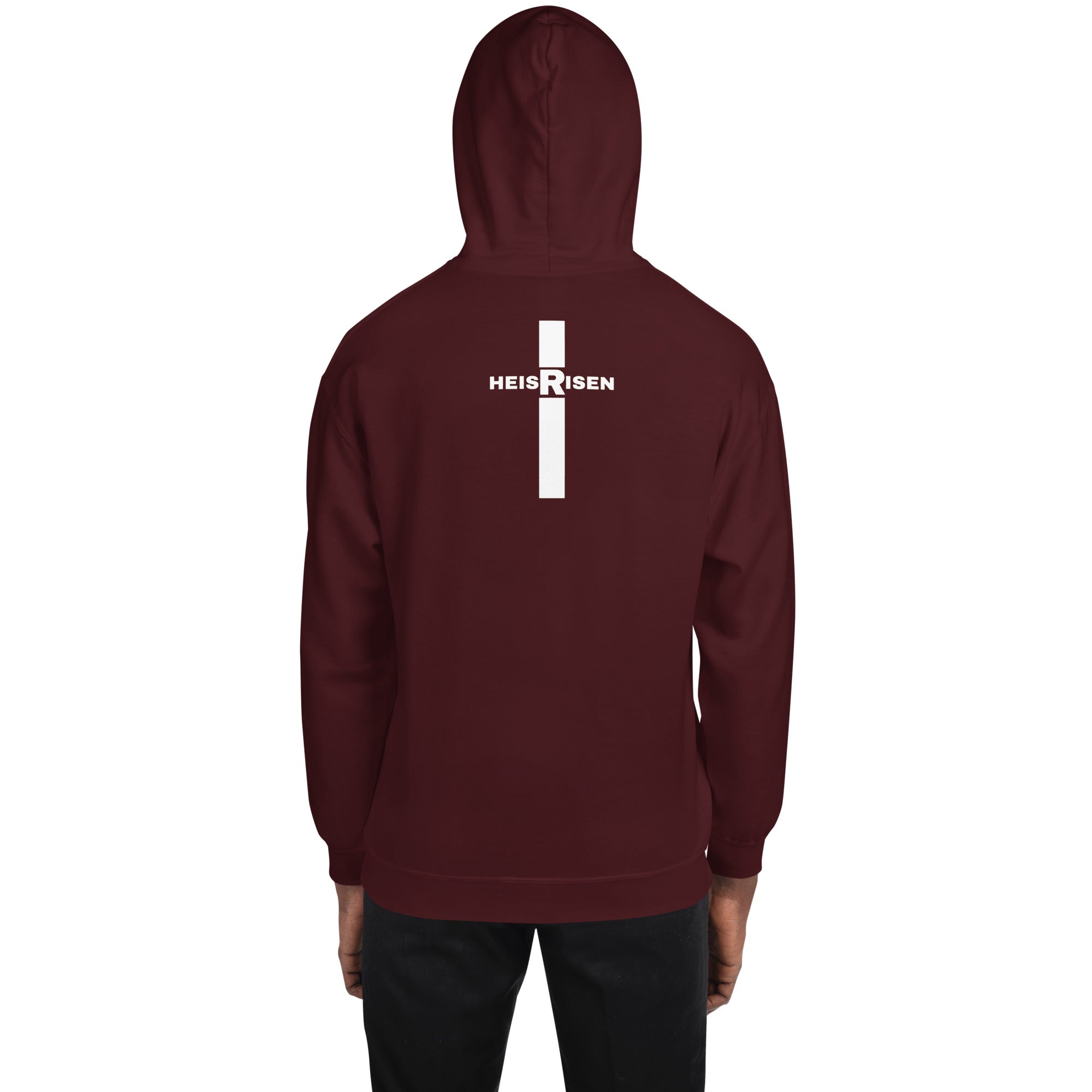 DKINGDOMFASHIONS maroon He Is Risen men’s hoodie.