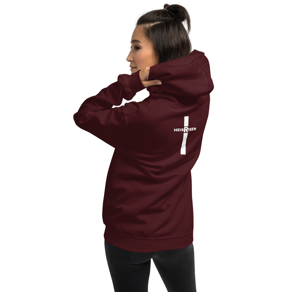 Maroon women’s Christian resurrection hoodie with Praise God for a Living Hope and 1 Peter 1:3.