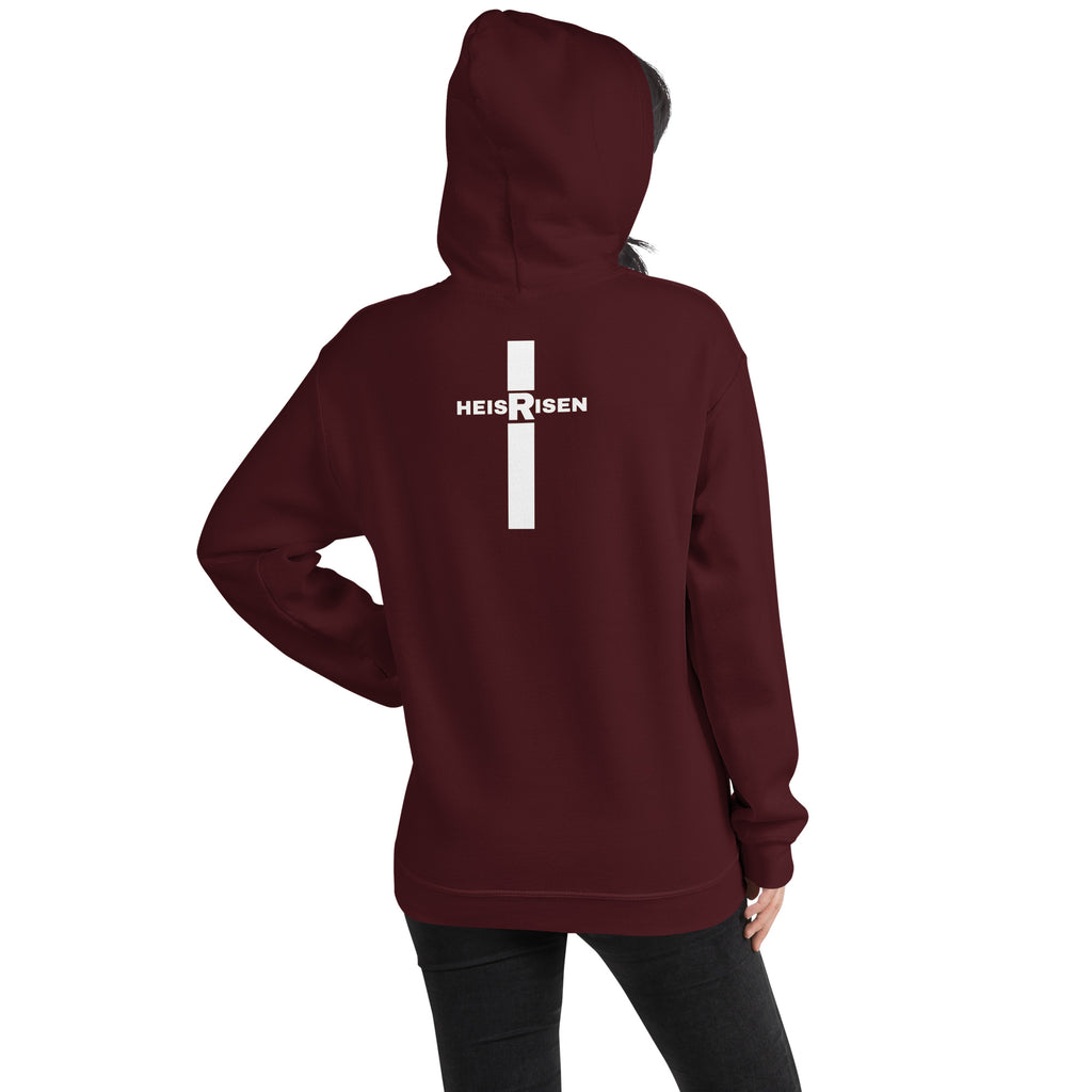 Maroon women’s Christian resurrection hoodie with Praise God for a Living Hope and 1 Peter 1:3.