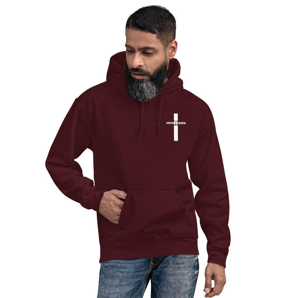 DKINGDOMFASHIONS maroon He Is Risen men’s hoodie.