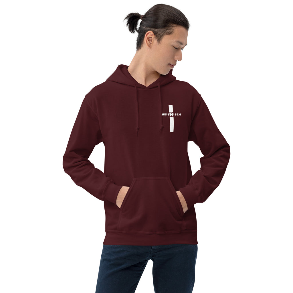 DKINGDOMFASHIONS maroon He Is Risen men’s hoodie.
