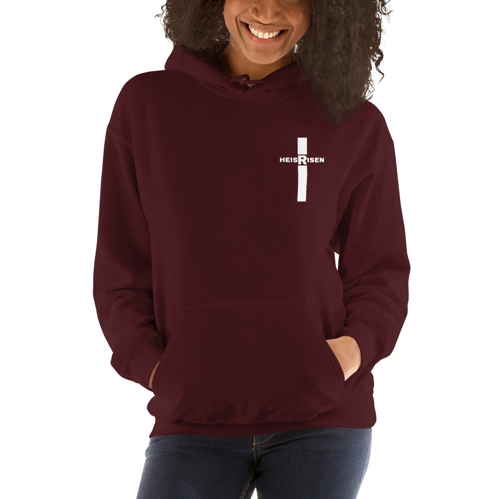 Maroon women’s Christian resurrection hoodie with Praise God for a Living Hope and 1 Peter 1:3.