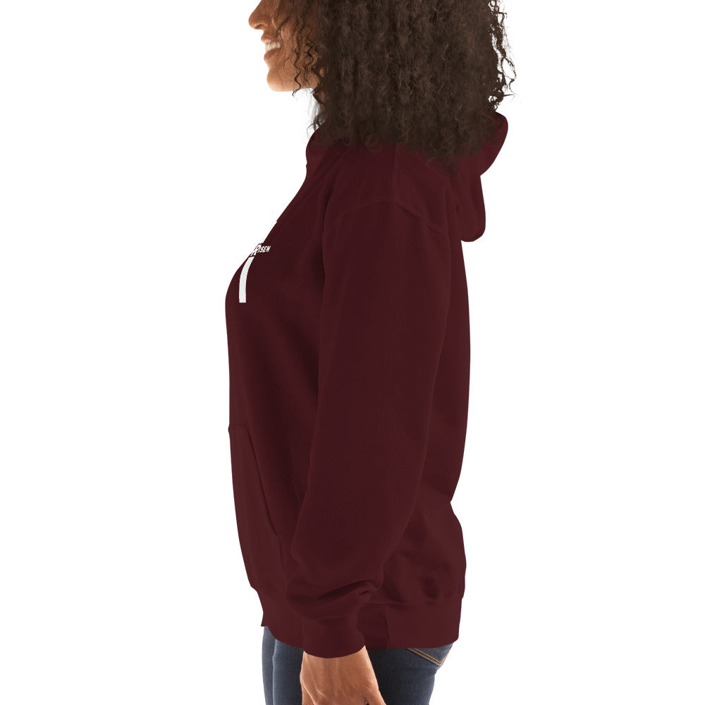 Maroon women’s Christian resurrection hoodie with Praise God for a Living Hope and 1 Peter 1:3.