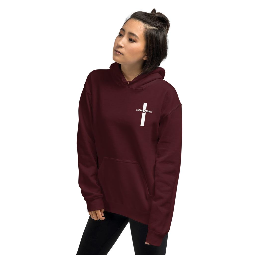 Maroon women’s Christian resurrection hoodie with Praise God for a Living Hope and 1 Peter 1:3.