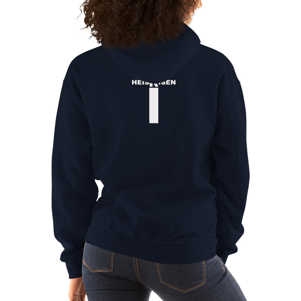 Navy women’s Christian resurrection hoodie with Praise God for a Living Hope and 1 Peter 1:3.