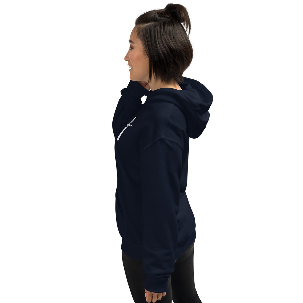 Navy women’s Christian resurrection hoodie with Praise God for a Living Hope and 1 Peter 1:3.