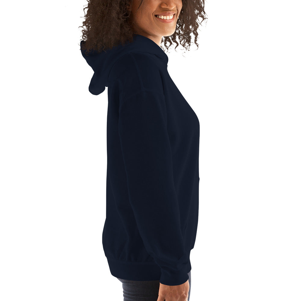 Navy women’s Christian resurrection hoodie with Praise God for a Living Hope and 1 Peter 1:3.