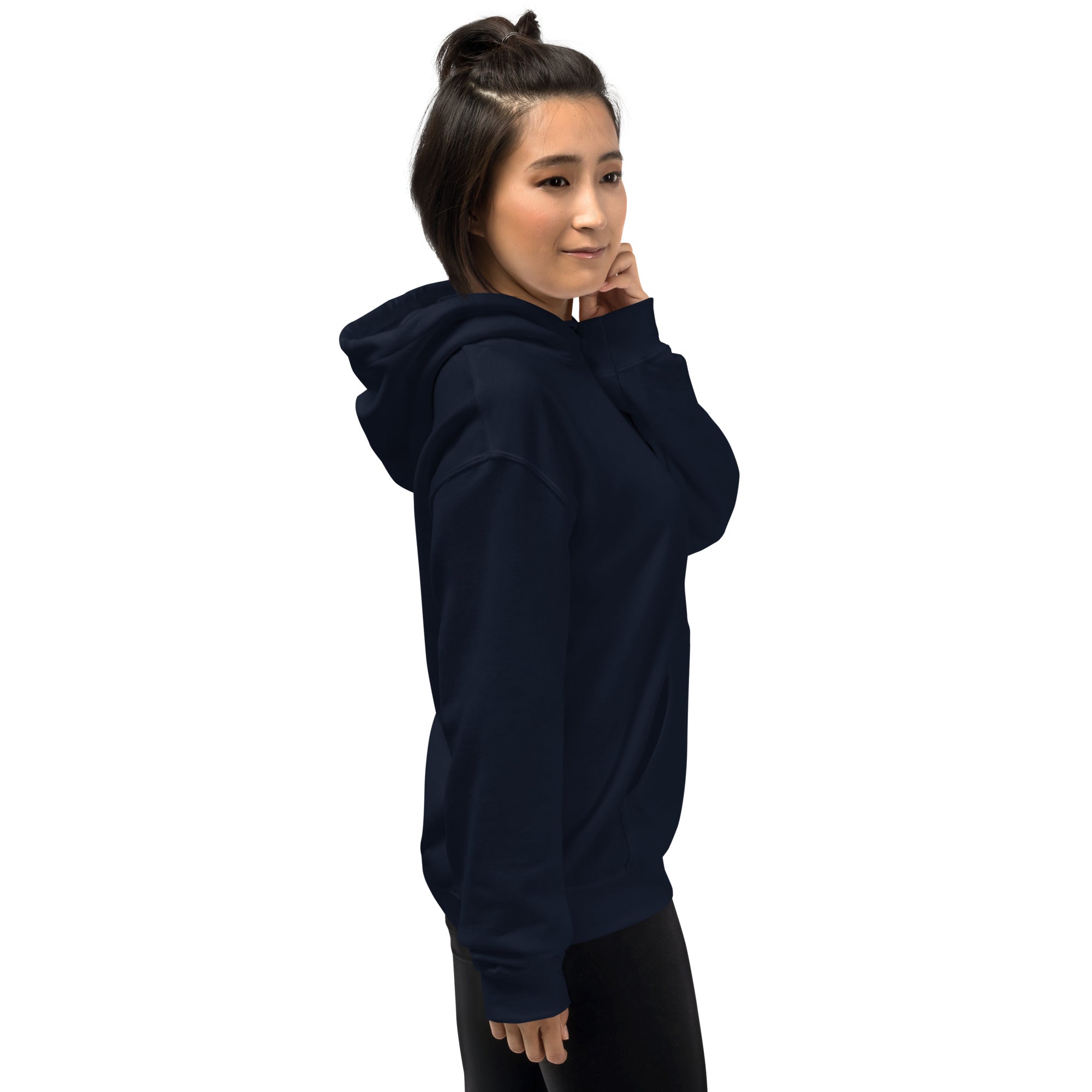 Navy women’s Christian resurrection hoodie with Praise God for a Living Hope and 1 Peter 1:3.