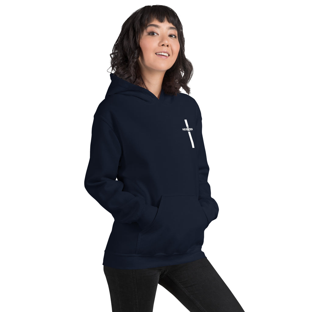 Navy women’s Christian resurrection hoodie with Praise God for a Living Hope and 1 Peter 1:3.