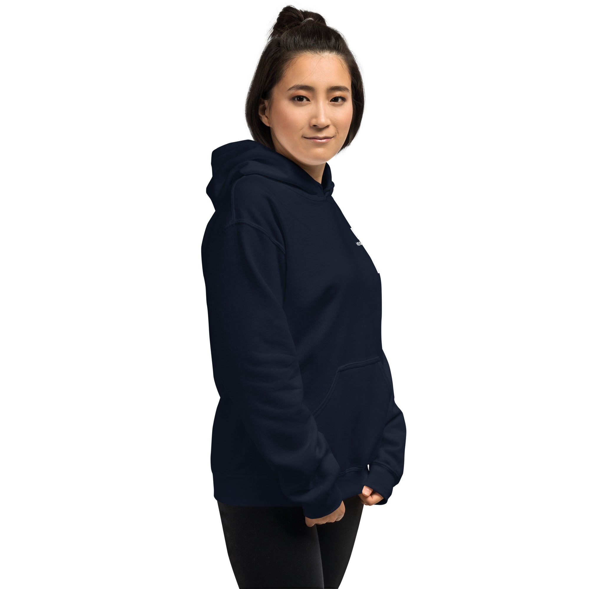Navy women’s Christian resurrection hoodie with Praise God for a Living Hope and 1 Peter 1:3.