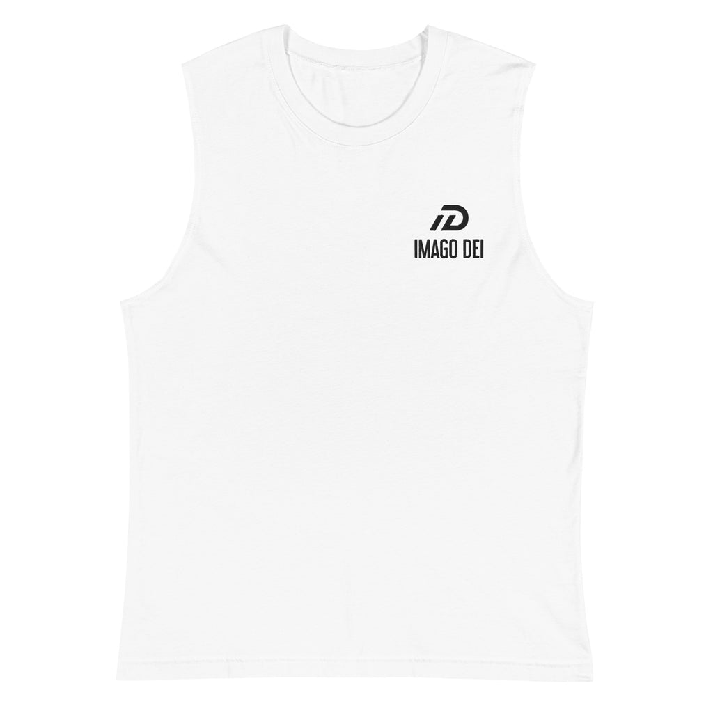 IMAGO DEI  MEN'S WHITE SLEEVELSS TANK