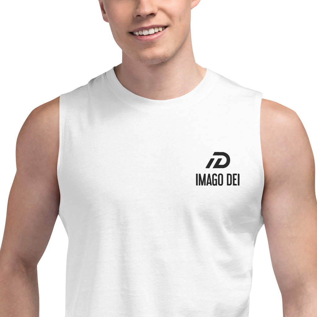 IMAGO DEI  MEN'S WHITE SLEEVELSS TANK