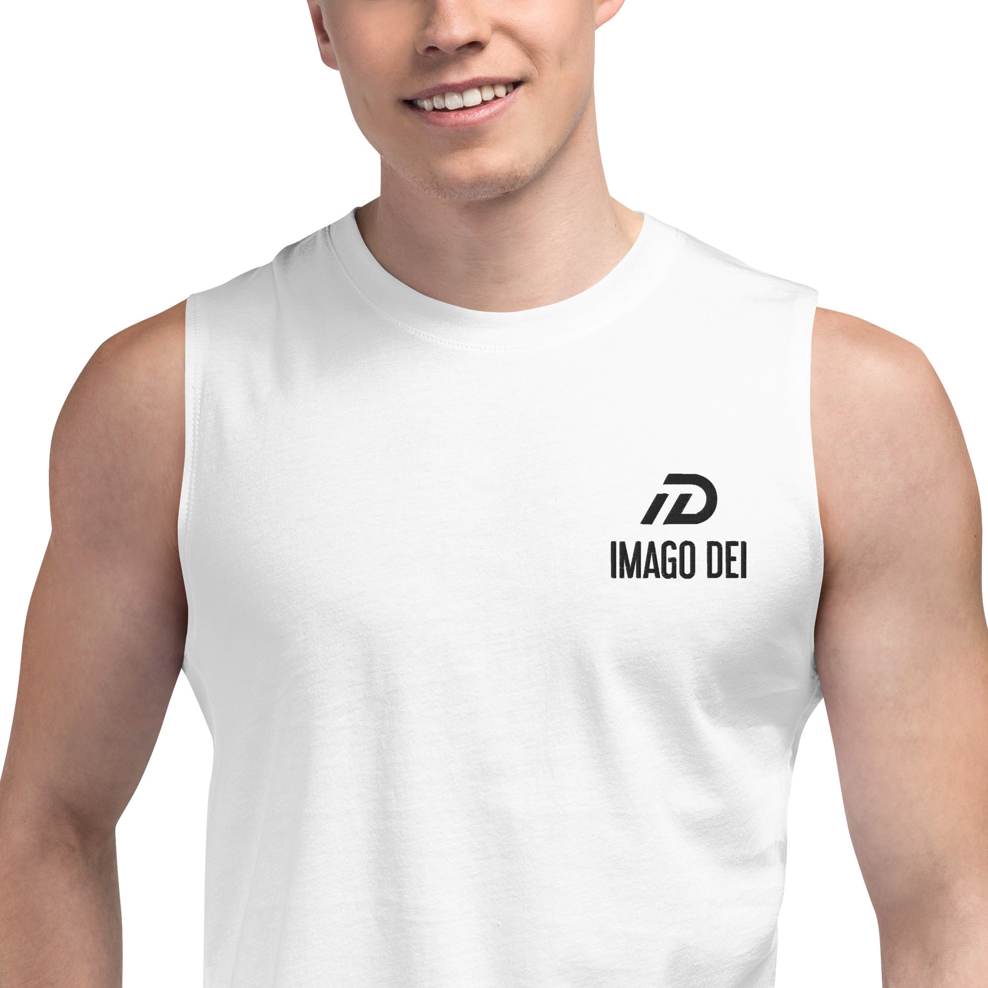 IMAGO DEI  MEN'S WHITE SLEEVELSS TANK