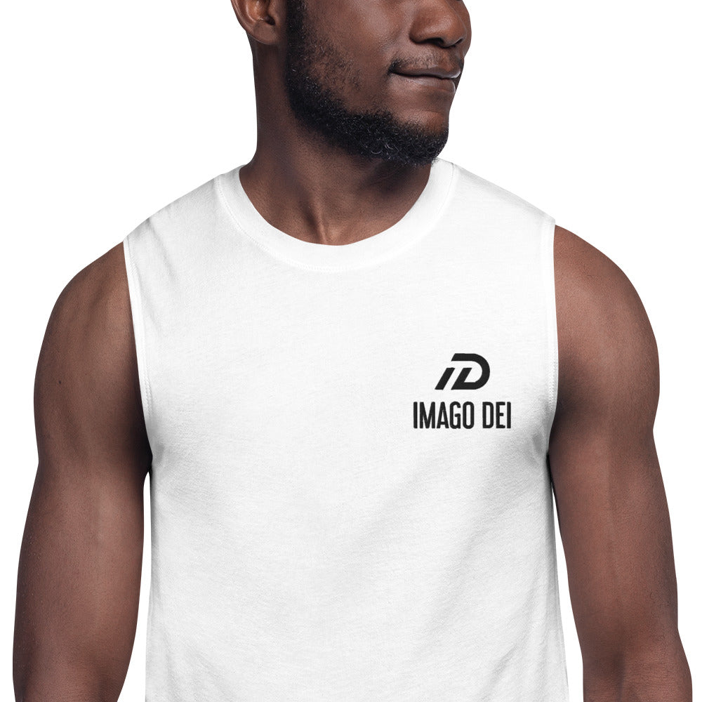 IMAGO DEI  MEN'S WHITE SLEEVELSS TANK