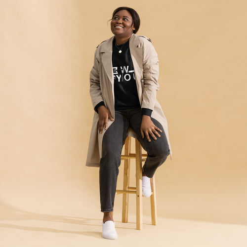Christian sweatshirt featuring the “Identity Established, New Creation” 2 Corinthians 5:17 design by DKINGDOMFASHIONS, displayed on a soft, premium fleece crew‑neck